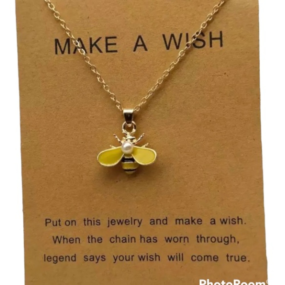 Make a Wish Pearl Bee necklace & card • queen bee bumblebee 🐝 gold